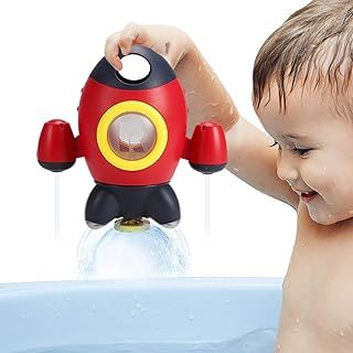 Baby Bath Toys, Space Rocket Water Play Toys for Toddlers, Bathtub Toy with Rotating Fountain, Kids Shower Bath Toy for Boys and Girls 1, 2, 3 and 4+ Year Olds (Red)