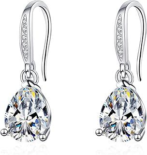 Sterling Silver Drop Earrings for Women Girls, Dangle Earrings with Cubic Zirconia, Hypoallergenic Round/Leaf/Daisy/Oval/Drop/Square Shape Earrings, Birthday Jewellery Presents with Box
