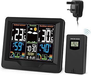 Weather Station With Outdoor Sensor Wireless UK - Digital Large LCD Screen Weather Forecast, Temperature Humidity Alarm Clock for Home Office