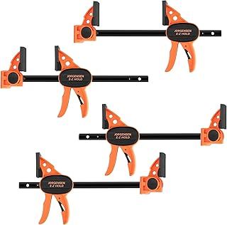 JORGENSEN 150 mm Woodworking Clamps 4-Pack, Splicable to 400 mm Ratchet Bar Clamps, Quick Release Clamp Set, 290 mm Spreader, One Handed Wood Clamp, Max 68 kg Load Limit
