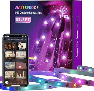 Outdoor Led Strip Lights Waterproof 10M, IP67 RGBIC Led Strip Lights Support APP and RF Remote Control, Music Sync 24V Outdoor Rope Light for Roof, Balcony, Garden, Pool