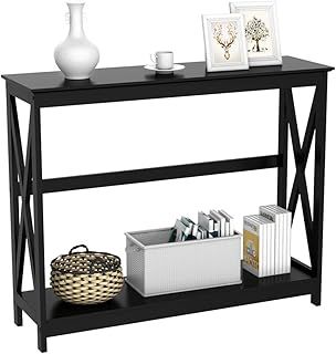 Yaheetech 2-Tier Console Tables Side/End Table with Shelf X-Design Wooden Hall Desk for Living Room/Bedroom/Hallway Black, 101.5x30x81cm