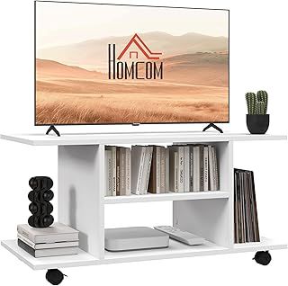 HOMCOM Modern TV Cabinet Stand Storage Shelves Table Mobile Bedroom Furniture Bookshelf Bookcase White