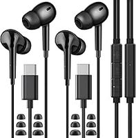 USB C Headphones for Samsung S23 FE S22 S21 S20 A53 A54, Wired Earbuds in-Ear USB C with Mic & In-Line Controls HiFi Stereo Type C Earphones for iPhone 16/15 Pro Max Pixel 6 6a 7a 8 5, Android 2 Pack