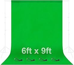 EMART 1.8x2.8M/6x9ft Green Screen Background Photography Backdrop Greenscreen Muslin Collapsible Photo Background for Live Streaming, Zoom Meeting, 4 x Backdrop Clip Included