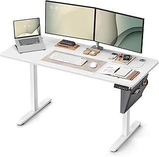 VASAGLE Electric Standing Desk, Height Adjustable Desk, 60 x 140 x (72-120) cm, 4 Memory Heights, Storage Pocket, for Home Office, Study, Cloud White LSD134W02