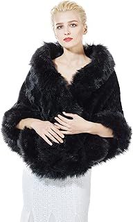 BEAUTELICATE Faux Fur Wrap Shawl Women’s Shrug Stole Cape for Winter Wedding Evening Brides Bridesmaids Ivory Black