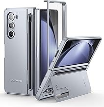 SURITCH Case Compatible with Samsung Galaxy Z Fold 5(No Pen), Z Fold 5 Cover with Front Screen Protector & Hidden Kickstand & S Pen Slot Shockproof Protection Case for Galaxy Z Fold 5 2023-Icy Blue