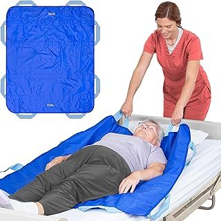 EYRA Slide Sheets for Moving Patients on Bed - 48”x40” Draw Sheets for Hospital Bed for Elderly - Positioning Bed Pad with Handles for Turning, Repositioning and Lifting (2 Pack Blue)