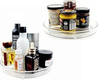 Lazy Susan Turntable Organiser, 360° Rotating Spice Rack, Clear Acrylic Condiment Tray, Spinning Kitchen Storage for Cabinet, Pantry, Fridge, & dining table - Set of 2 (Small)