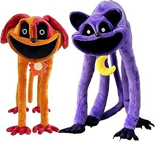 Smiling Cat and dog Plush Toys, Cute Critters Plushies Figures, Gift Smiley Critters Dolls for 5 6 7 8 9+ Children and Adults, for Boys and Girls. (Cat+Dog)