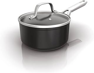 Ninja ZEROSTICK Essentials Cookware 18cm Saucepan with Glass Lid, Non-Stick, Long Lasting Forged Aluminium Saucepan, Induction Compatible, Oven Safe to 260°C, Black C10218UK