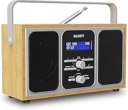 DAB radio portable | DAB+ radio Mains Powered or 15h Battery powered| Premium Wood and Steel | FM Radio, Dual Alarm Clock, & 20 Preset Stations | LED Display and Headphone Jack | MAJORITY Girton