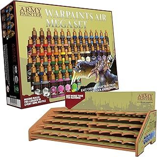 The Army Painter, Warpaints Air Mega Set Combo, 60 x 18ml Pre-thinned Acrylic Airbrush Paints, Incl. 9 Metallics, 1 Fluo & 1 Project Paint Station - Air Brush Miniature Model Paint for Dnd & Warhammer