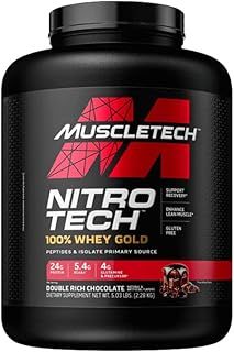 MuscleTech NitroTech 100% Whey Gold Protein Powder, Build Muscle Mass, Whey Isolate Protein Powder & Peptides, Protein Shake For Men & Women, 5.5g BCAA, 71 Servings, 2.27kg, Double Rich Chocolate