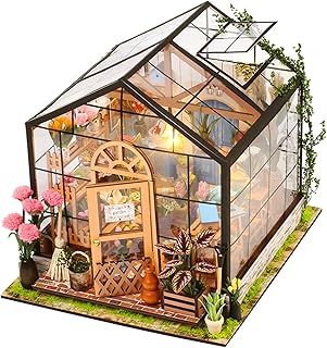 DIY Miniature Dollhouse Kit, Mini House Kit with Furniture, 1:24 Scale Wooden Greenhouse Craft Kit for Women Girls Boys Present Birthday Valentine (Cathy's Flower House)
