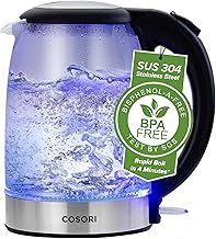 COSORI Electric Kettle Glass, Fast Boil Quiet, 3000W 1.5L with Blue LED, Stainless Steel Filter, Boil-Dry Protection, Black, BPA Free