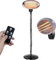 2KW IPX4 FreeStanding Water Resistant Infrared Electric Garden Outdoor Indoor Patio Heater with Remote Control - 3 Power Settings (Heater)