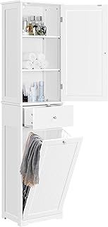 Yaheetech Tall Bathroom Cabinet with Laundry Basket, Tilt-Out Laundry Hamper with Upper Storage Cabinet, Narrow Storage Tower for Bathroom and Laundry, 180cm Height
