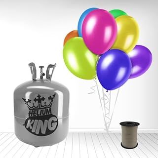 Disposable Helium Gas Cylinder with Assorted Balloons and Curling Ribbon included (Disposable Helium Gas Cylinder with 50 Assorted Balloons, Any Occasion)