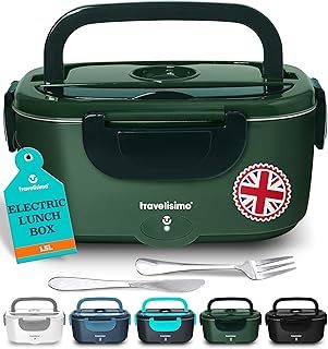 TRAVELISIMO Electric Lunch Box Food Heater 80W 1.5L Food Warmer Container for Car Truck & Office 12V/24V/230V Stainless Steel Thermal Lunch Box