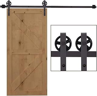 HOMCOM 183CM/6FT Modern Sliding Door Kit, Barn Door Closet Hardware Track Kit Track System Unit for Single Wooden Door 6FT/1830mm