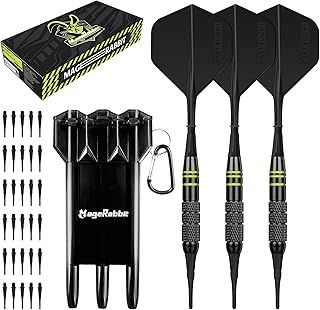 Darts Plastic Tip,18g, Set of 3 Copper material Plastic darts and 30 Pcs Soft Tips, Black Box, Durable Moulded Flights Electronic Darts, Soft Tip Darts