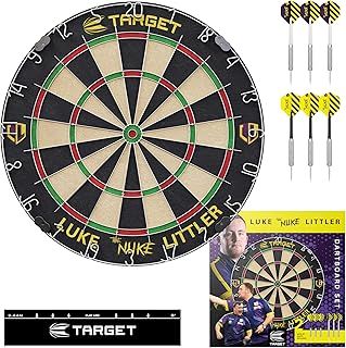 Target Darts Player Dartboard Set | Luke Littler/Dimitri Van den Bergh/Gabriel Clemens | Player Edition Dart Board with 2 Sets of Steel Tip Darts, Competition Standard Throw Line | Professional Darts