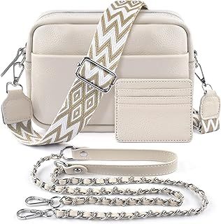 BROTOU Crossbody Bag for Women, Leather Handbag & Shoulder Bag with Adjustable Wide Strap, Chain Strap & 3-Slot Card Holder, Camera Cross Body Bag for Lady Girl Shopping Daily Use