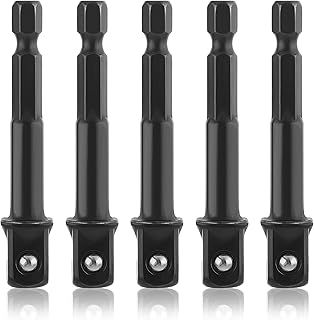5Pack 1/4" to 3/8" Drill Socket Adapter Kit - Impact Driver Compatible, Extension Socket Driver Bits