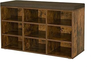 VASAGLE Shoe Bench, Storage Bench with Padded Seat, with Cushion, 9 Compartments, Adjustable Shelves, for Living Room, Hallway, 30.3 x 78.5 x 48 cm, Rustic Brown LHS009B01