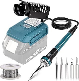 Yofuly Cordless Soldering Iron Station for MAKKI-TA 18V 21V Battery, 60W Soldering Gun 10s Fast Heating, Portable Electric Welding Iron Kit 5Pcs Solder Tips (Battery Not Included)