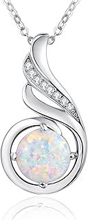 KINGWHYTE Opal Necklace 925 Sterling Silver Phoenix Princess Necklace, Opal Pendant for Women Birthstone Jewellery Birthday Gift for Her - 18" + 2" Silver Chain