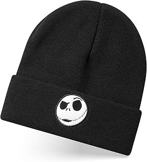Disney The Nightmare Before Christmas Unisex Beanie Hat in Black | Knitted Winter Hat with Jack Skellington Embroidered Character for Men & Women | One Size Warm Hat | Halloween Movie Merchandise Gift