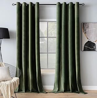 MIULEE Olive Green Velvet Curtains for Bedroom 2 Panel Set 54 Inch Drop Curtains, Soft Elegent Home Decor Velvet Curtain Living Room, Sun Blocking Room Darkening Thermal Eyelet Curtain 46x54 Inch