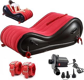 Inflatable Sex Sofa with Cuff Kit for BDSM and Bondage Play, Sex Game Furniture for Couple Deeper Position Support Adult Alternative Toys G-Point Love Pad Multifunctional PVC Pillow Air Cushion Chair