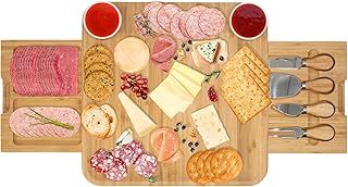 LaDonna Bamboo Cheese Board and Cheese Knife Set | Large Charcuterie Boards with Drawer Serving Tray, Kitchen Accessories | Cheese Board and Knife Set, Cheese Board Gift Set