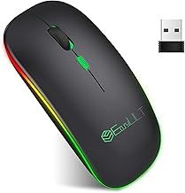 LED Wireless Mouse, Rechargeable 2.4GHz with USB Mini Receiver, Ultra Slim Optical Bluetooth Mouse, 1600 dpi Adjustable Silent Mouse, Home&Office for PC/Mac/Laptop(Black)