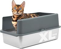 iPrimio Stainless Steel XL Cat Litter Box - Enclosed High-Sided Litter Box for Big Cats - Easy Cleaning, Odour-Resistant Pan - Durable Cat Tray with Smooth Surface, 23.5" x 15.5" x 6"
