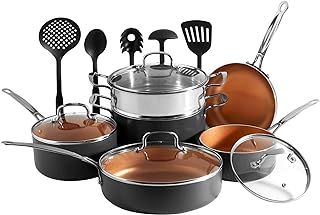 VonShef Pots & Pans Set, 11 Piece Induction Safe, Non-Stick Saucepan & Frying Pan Set, Aluminium Kitchen Set with Glass Lids, Oven Proof Pans up to 240°C