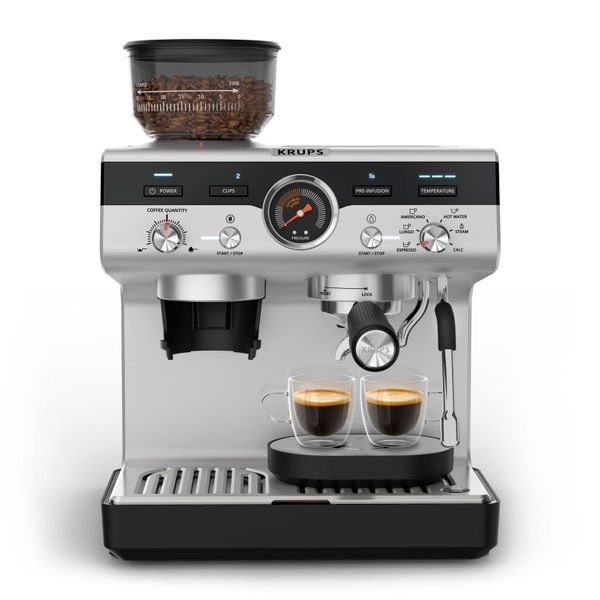 Krups Precision Manual Espresso Coffee Machine with Grinder, Black