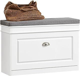 SoBuy Hallway Shoe Bench Shoe Rack Shoe Cabinet with Seat Cushion and Flip-drawer White W75 x D24 x H51cm FSR82-L-W