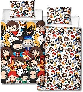 Harry Potter Charm Design Single Reversible Two Sided Official Bedding Duvet Cover with Matching Pillow Case, Multi