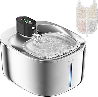 Cat Water Fountain, Wireless 135 fl oz/4L Battery Operated Cat Fountain Stainless Steel with Water Level Window, 3 Work Modes, Cordless Pet Water Fountain for Cats, Dogs (Black, nomal)