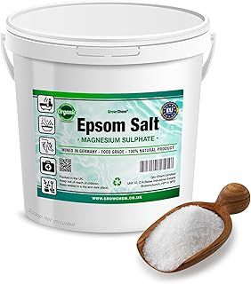 Natural Epsom Salts (10KG Bucket) –Pure Food Grade Magnesium Sulphate Mineral, 100% Natural Salts Mined in Germany - for Health, Detoxification, Muscle Relief, Exfoliating & Gardening