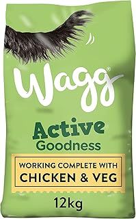 Wagg Active Goodness Complete Dry Adult Dog Food Chicken & Veg 12kg - For All Active Working Dog Breeds