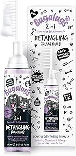 Bugalugs Pet Detangler Foam Comb - leave In conditioner spray for de matting. No tangles. Professional dog grooming formula with Wheat protein. Dog Detangler Spray knot removal (Lavender & Chamomile)