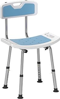 HOMCOM Shower Chair for the Elderly and Disabled, 6-Level Height Adjustable Shower Stool with Backrest, Curved Seat, Anti-slip Foot Pads and Shower Head Holder, Green