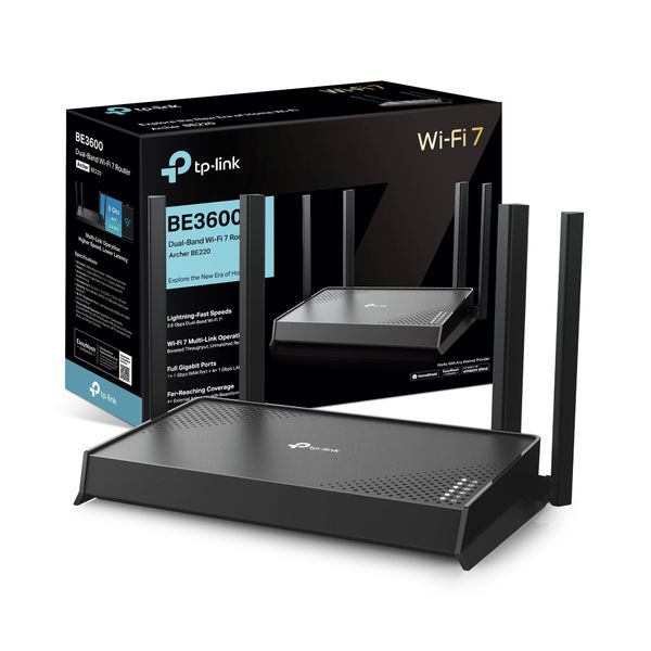 TP-Link Archer BE220 3.6 Gbps Dual Band WiFi 7 Router, 4 External Antennas