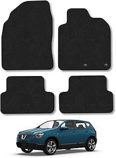 Car Mats Compatible with Nissan Qashqai (2007-2014) Black Carpet Tailored Fit Car Floor Mats Set Accessory Custom Fit Water-Resistant Anti Slip Backing All Weather Full Coverage With Clips
